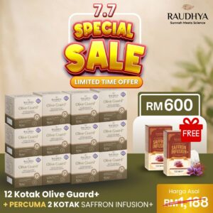 PAKEJ VIP 7.7 - 12 Kotak Olive Guard+ Free 2 Saffron